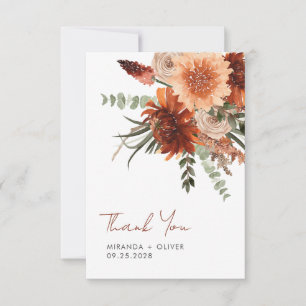 Terracotta Rust Boho Watercolor Floral Wedding Thank You Card