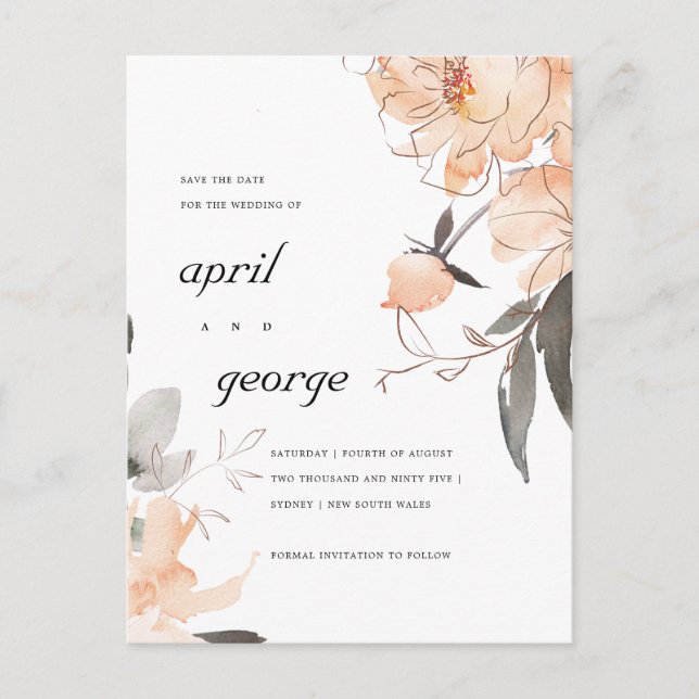 TERRACOTTA RUST BROWN FLORAL SAVE THE DATE CARD (Front)