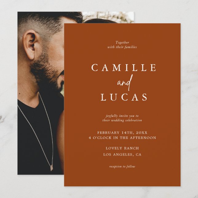Terracotta Rust Burnt Orange Photo Wedding Invitation (Front/Back)