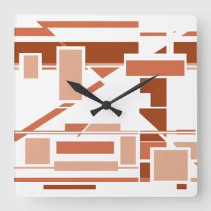 Terracotta Rust Coral White Southwest Art Motif Square Wall Clock