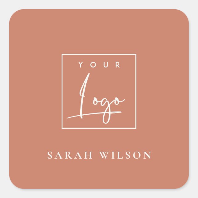 Terracotta Rust Custom Promotional Business Logo Square Sticker (Front)