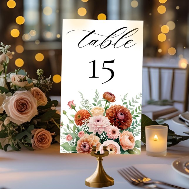 Terracotta Rust Dahlia Sage Green Flowers Wedding Table Number (Creator Uploaded)