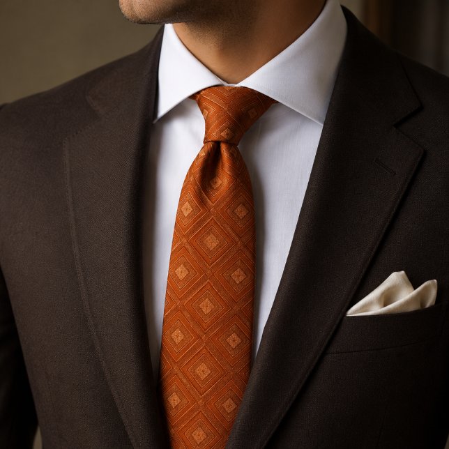 Terracotta Rust Diamond Trellis Geometric Jacquard Tie (Creator Uploaded)