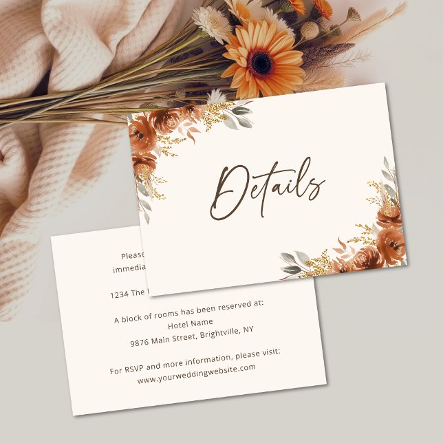 Terracotta Rust Fall Floral Wedding Details Enclosure Card (Terracotta Rust Fall Floral Wedding Details Enclosure Card)