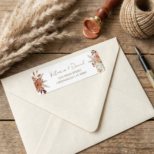 Terracotta Rust Floral Boho Autumn Foliage Wedding Return Address Label