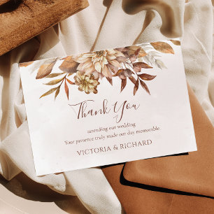 Terracotta Rust Floral Boho Fall Wedding Thank You Card