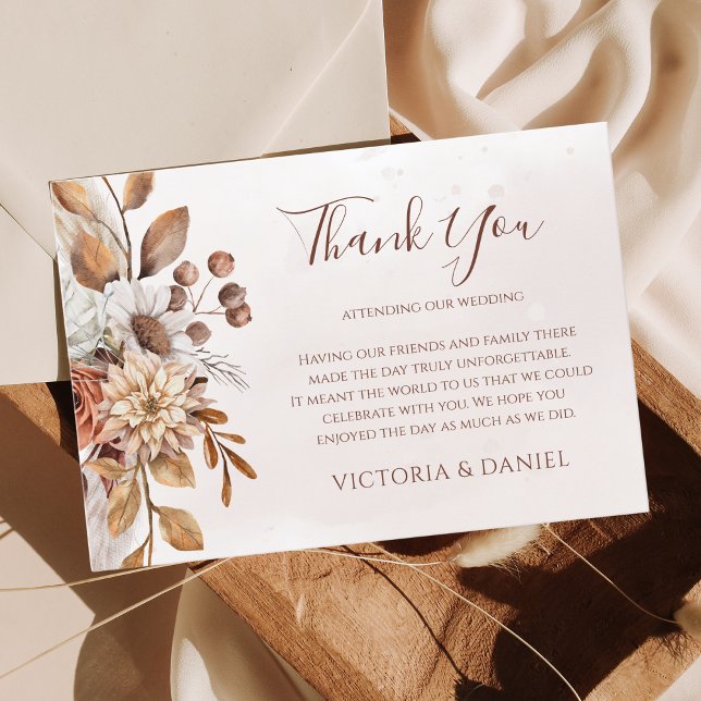 Terracotta Rust Floral Boho Fall Wedding Thank You Card (Creator Uploaded)