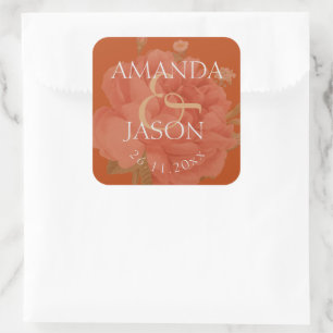 Terracotta Rust Floral Cute Pretty Wedding  Square Sticker