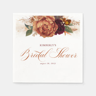 Terracotta Rust Floral Pampas Grass Bridal Shower Napkin