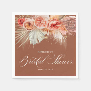 Terracotta Rust Floral Pampas Grass Bridal Shower Napkin