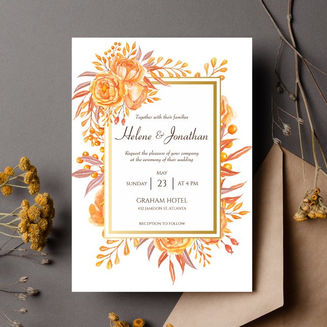 Terracotta Rust Floral Rustic Elegant Fall Wedding Invitation (Terracotta Rust Floral Rustic Elegant Fall Wedding Invitation)