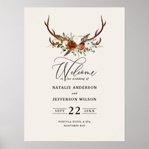 terracotta rust floral stag wedding welcome foam poster