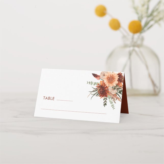Terracotta Rust Floral Wedding  Place Card (Front)