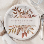 Terracotta Rust Flowers Boho Fall Foliage Paper Plate<br><div class="desc">Add a touch of earthy elegance to your fall wedding reception with these boho watercolor fall floral paper plates. Featuring a trendy design of burnt orange florals, copper shades leaves, and pampas grass, these plates are perfect for a rustic autumn wedding or bohemian celebration. The disposable plates are made from...</div>