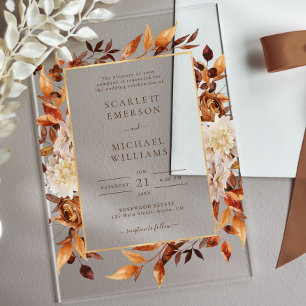 Terracotta Rust Flowers Boho Fall Foliage Wedding  Acrylic Invitations