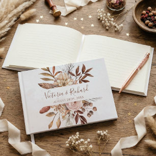 Terracotta Rust Flowers Boho Fall Foliage Wedding Guest Book