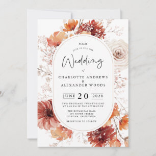 Terracotta Rust Flowers Boho Fall Foliage Wedding Invitation