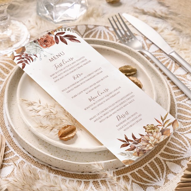 Terracotta Rust Flowers Boho Fall Foliage Wedding Menu (Creator Uploaded)