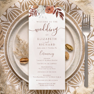Terracotta Rust Flowers Boho Fall Foliage Wedding Program