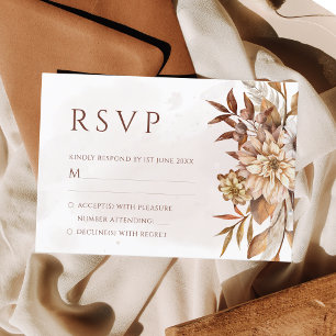 Terracotta Rust Flowers Boho Fall Foliage Wedding RSVP Card
