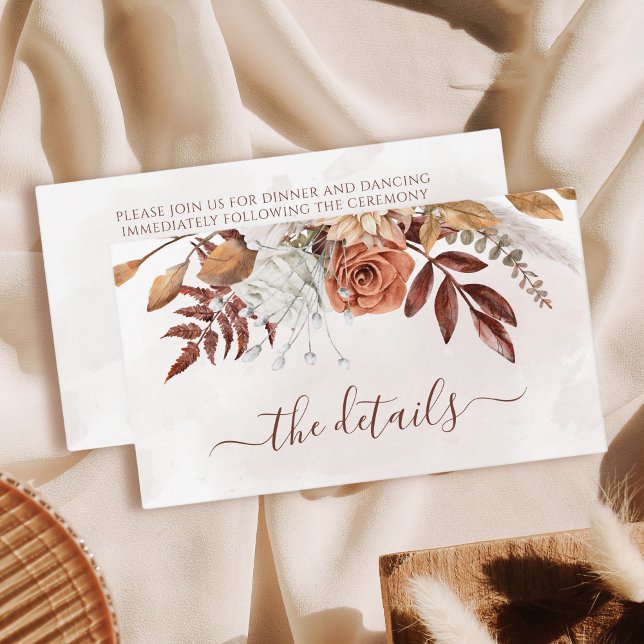 Terracotta Rust Flowers Boho Fall Wedding Details Enclosure Card (Creator Uploaded)