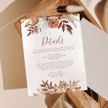 Terracotta Rust Flowers Boho Fall Wedding Details Enclosure Card<br><div class="desc">Modern bohemian style wedding details enclosure cards featuring watercolor flowers and fall leaves in earthy tones like rust brown,  burnt orange and terracotta. Perfect choice for autumn weddings.</div>