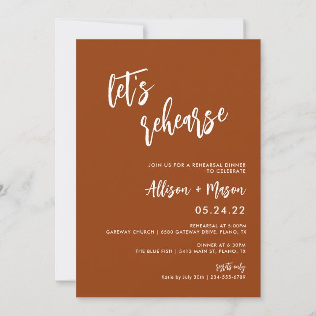 Terracotta Rust Let's Rehearse Invitation (Front)