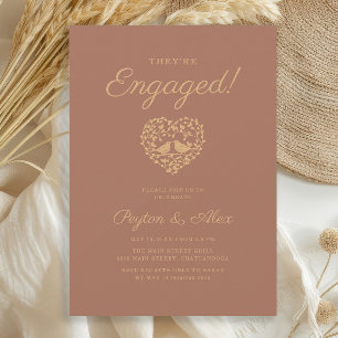 Terracotta Rust Love Birds Heart Engagement Party Invitation