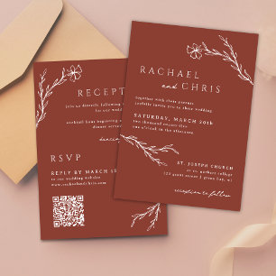 Terracotta Rust Minimalis Floral Botanical QR Code Invitation