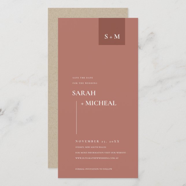 TERRACOTTA RUST MONOGRAM SAVE THE DATE INVITE (Front/Back)