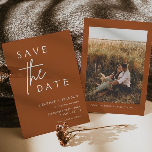 Terracotta Rust Photo Save the Dates Invitations (Creator Uploaded)