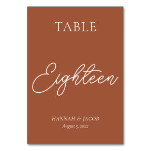 Terracotta Rust Wedding Eighteen Table Number