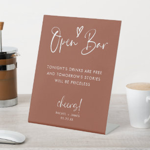 Terracotta Rust Wedding Open Bar Table Sign