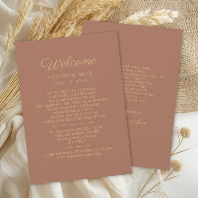 Terracotta Rust Wedding Welcome Itinerary (Terracotta/burnt orange wedding welcome itinerary)