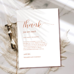 Terracotta rustic boho fall wedding  thank you card