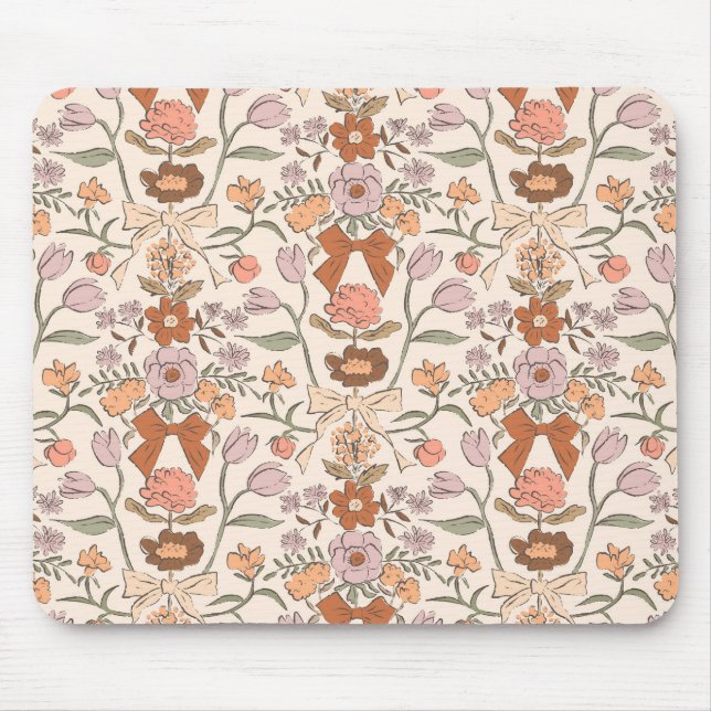 Terracotta Rustic Bows and Blossoms Mouse Pad (Front)