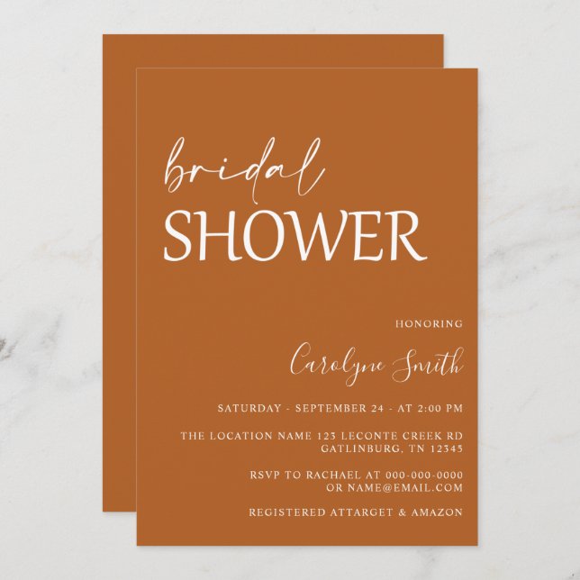 Terracotta Rustic Bridal Shower Invitation (Front/Back)