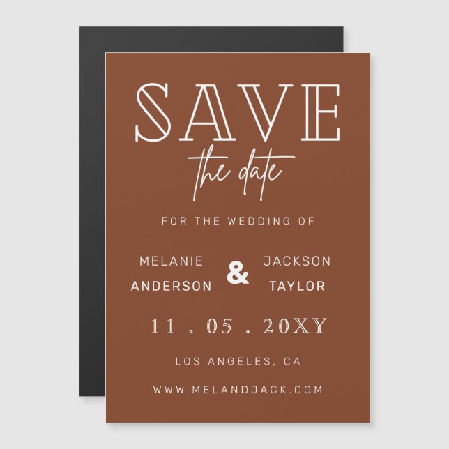 Terracotta Rustic Burnt Orange Boho Save the Date Magnetic Invitation (Front/Back)