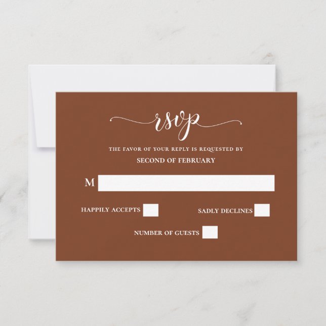 Terracotta Rustic Burnt Orange Modern Wedding RSVP Card (Front)
