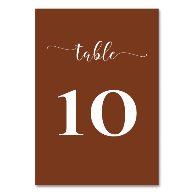 Terracotta Rustic Burnt Orange Modern Wedding Table Number (Front)