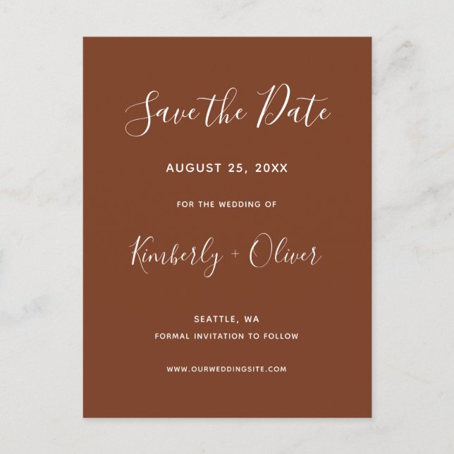 Terracotta Rustic Burnt Orange Save The Date Announcement Postcard (Front)