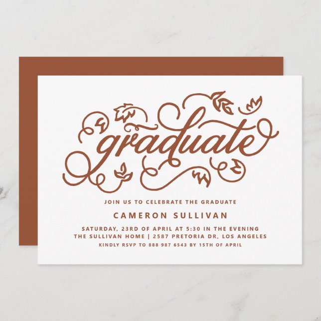Terracotta Rustic Calligraphy Graduation Party Invitation (Front/Back)