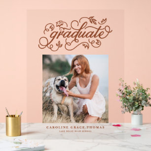 Terracotta Rustic Calligraphy Graduation Photo  Acrylic Sign