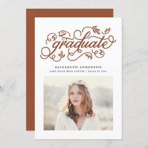 Terracotta Rustic Calligraphy Photo Graduation Announcement