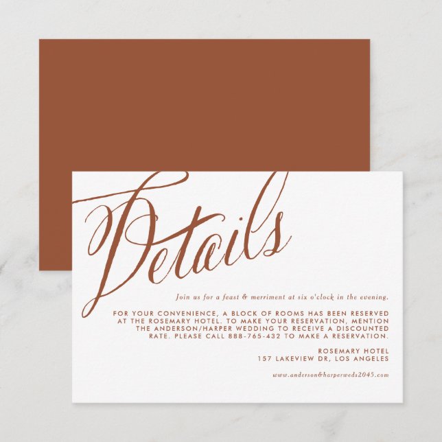 Terracotta Rustic Calligraphy Wedding Details Enclosure Card (Front/Back)