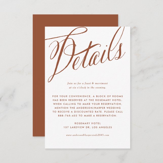 Terracotta Rustic Calligraphy Wedding Details Enclosure Card (Front/Back)