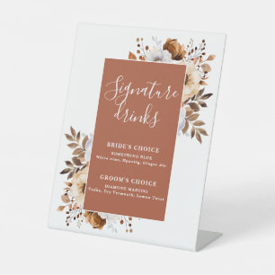 Terracotta Rustic Elegant Floral Signature Drinks Pedestal Sign