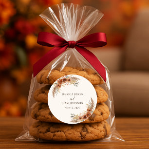 Terracotta Rustic Fall Floral Wedding Favors Classic Round Sticker