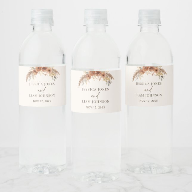Terracotta Rustic Fall Floral Wedding Favours Water Bottle Label (Bottles)