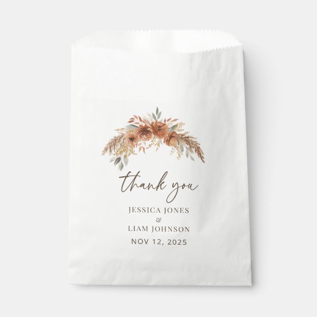 Terracotta Rustic Fall Floral Wedding Thank you  Favour Bag (Front)